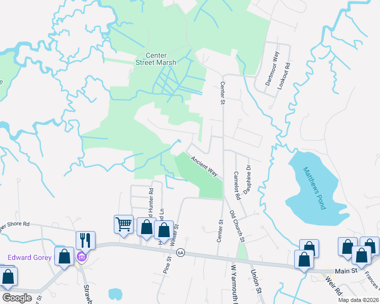 map of restaurants, bars, coffee shops, grocery stores, and more near 38 Ancient Way in Yarmouth