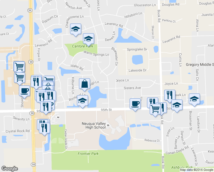 map of restaurants, bars, coffee shops, grocery stores, and more near 2904 Skylane Drive in Naperville
