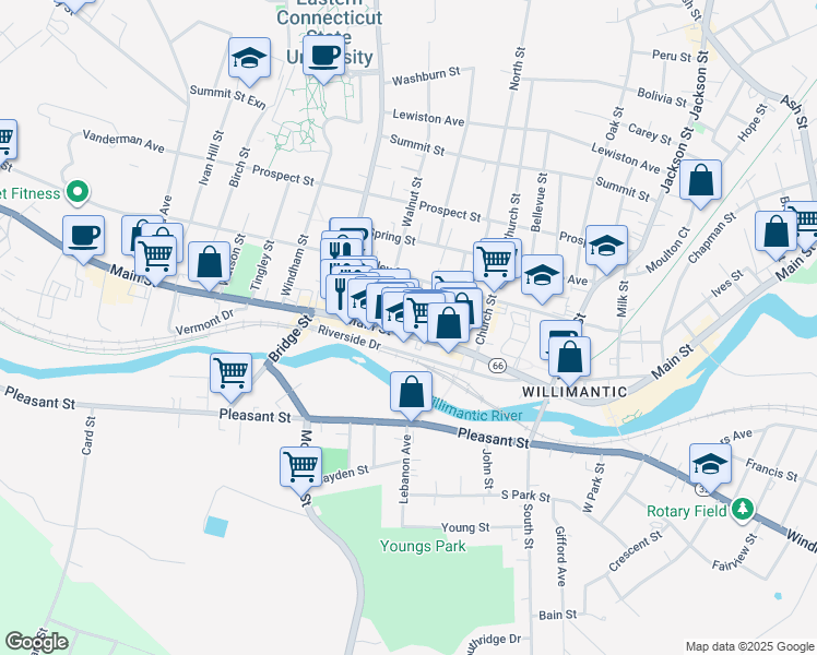 map of restaurants, bars, coffee shops, grocery stores, and more near 820 Main Street in Windham