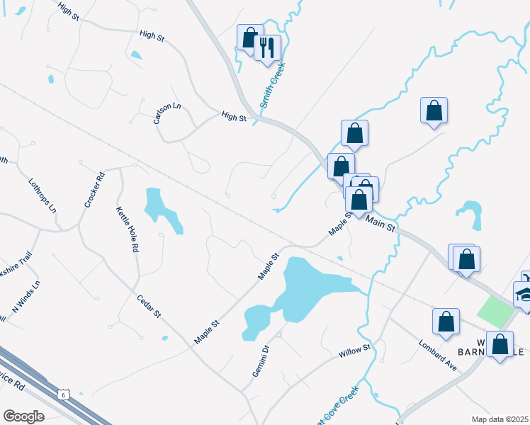 map of restaurants, bars, coffee shops, grocery stores, and more near 100 Alderbrook Lane in Barnstable
