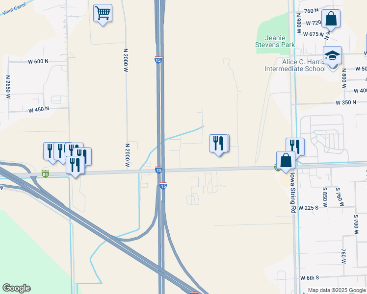 map of restaurants, bars, coffee shops, grocery stores, and more near 1635 West 125 North in Tremonton