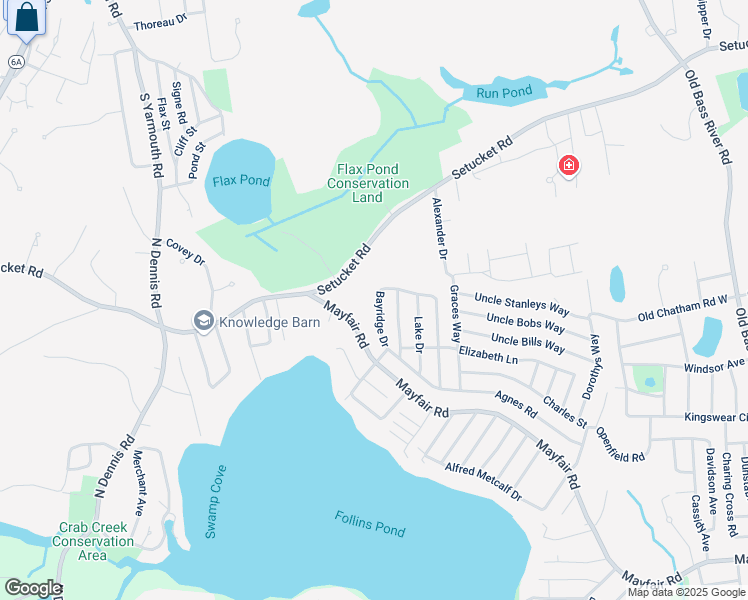 map of restaurants, bars, coffee shops, grocery stores, and more near 68 Bayridge Drive in Dennis