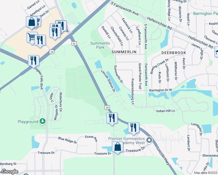map of restaurants, bars, coffee shops, grocery stores, and more near 598 Lincoln Station Drive in Oswego