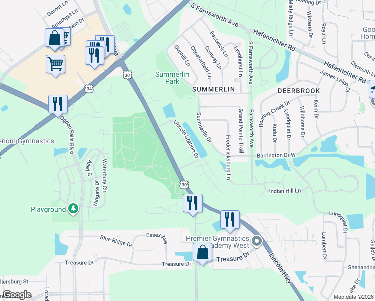 map of restaurants, bars, coffee shops, grocery stores, and more near 598 Lincoln Station Drive in Oswego