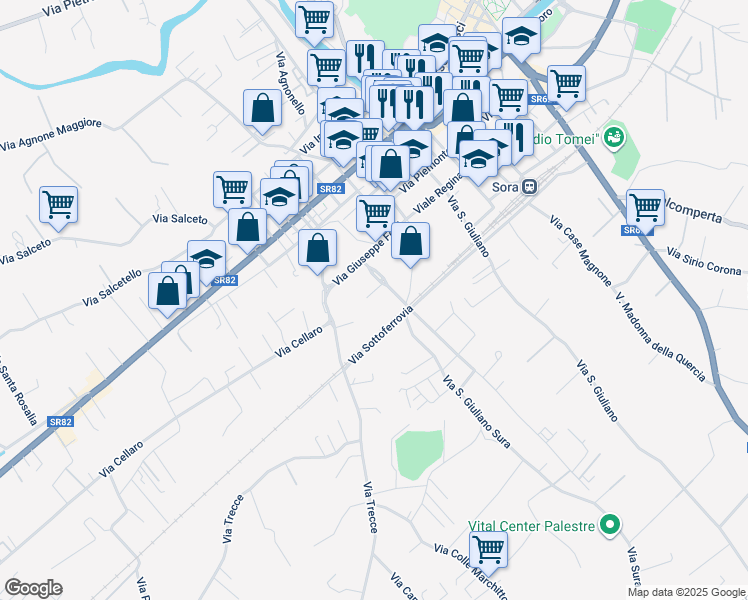 map of restaurants, bars, coffee shops, grocery stores, and more near 2 Via Edoardo Facchini in Sora