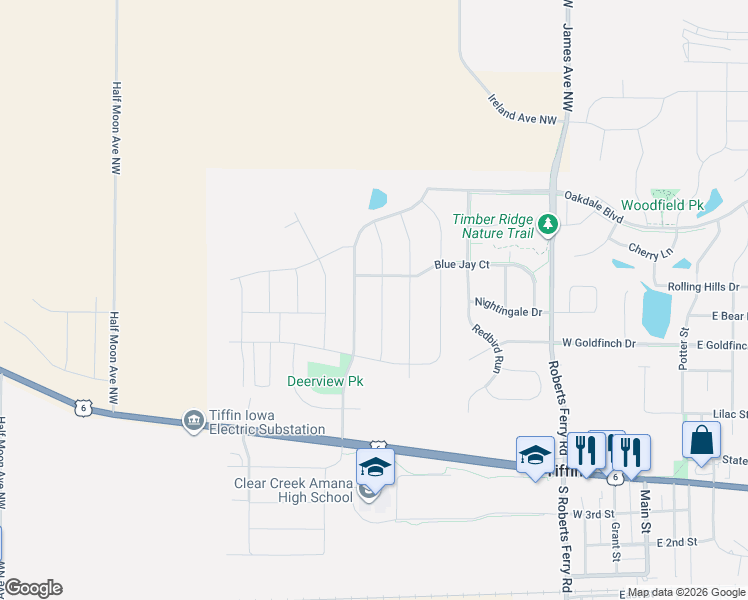 map of restaurants, bars, coffee shops, grocery stores, and more near 598 Deer View Avenue in Tiffin
