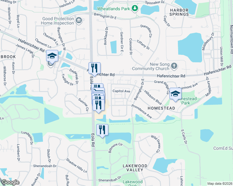 map of restaurants, bars, coffee shops, grocery stores, and more near 2535 Hillsboro Boulevard in Aurora