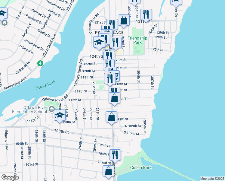 map of restaurants, bars, coffee shops, grocery stores, and more near 117th Street in Toledo
