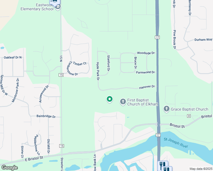 map of restaurants, bars, coffee shops, grocery stores, and more near 22402 Stanford Drive in Bristol
