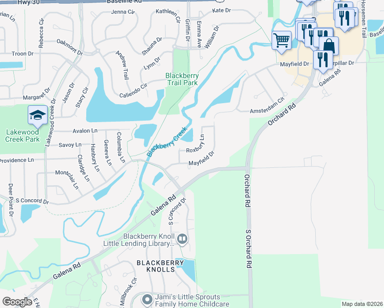 map of restaurants, bars, coffee shops, grocery stores, and more near 2469 Roxbury Lane in Montgomery
