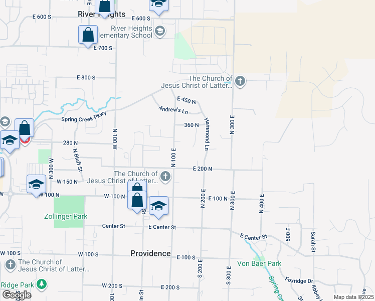 map of restaurants, bars, coffee shops, grocery stores, and more near 105 East 300 North in Providence