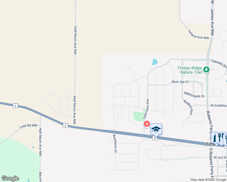 map of restaurants, bars, coffee shops, grocery stores, and more near 606 Bainberry Street in Tiffin