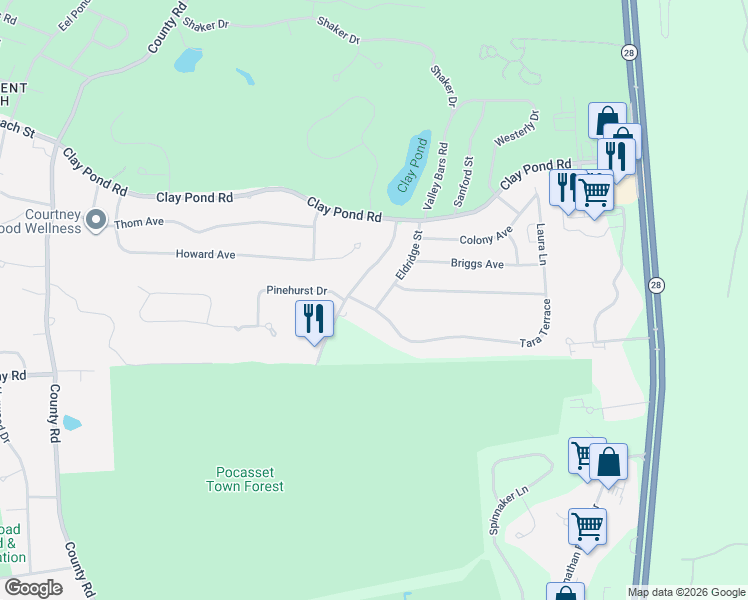 map of restaurants, bars, coffee shops, grocery stores, and more near 92 Valley Bars Road in Bourne