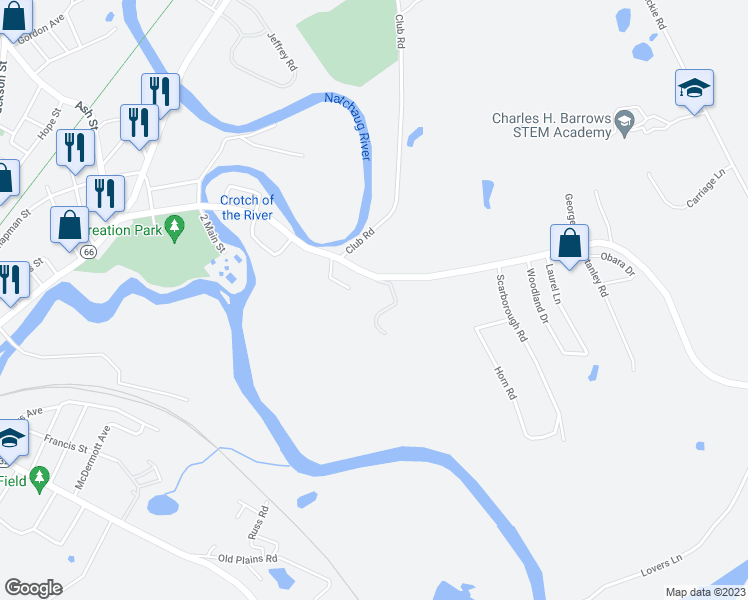 map of restaurants, bars, coffee shops, grocery stores, and more near 267 Brick Top Road in Windham