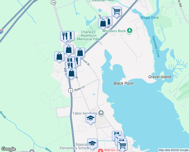 map of restaurants, bars, coffee shops, grocery stores, and more near 309 Front Street in Marion