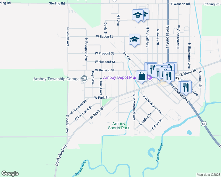 map of restaurants, bars, coffee shops, grocery stores, and more near 140 South Appleton Avenue in Amboy