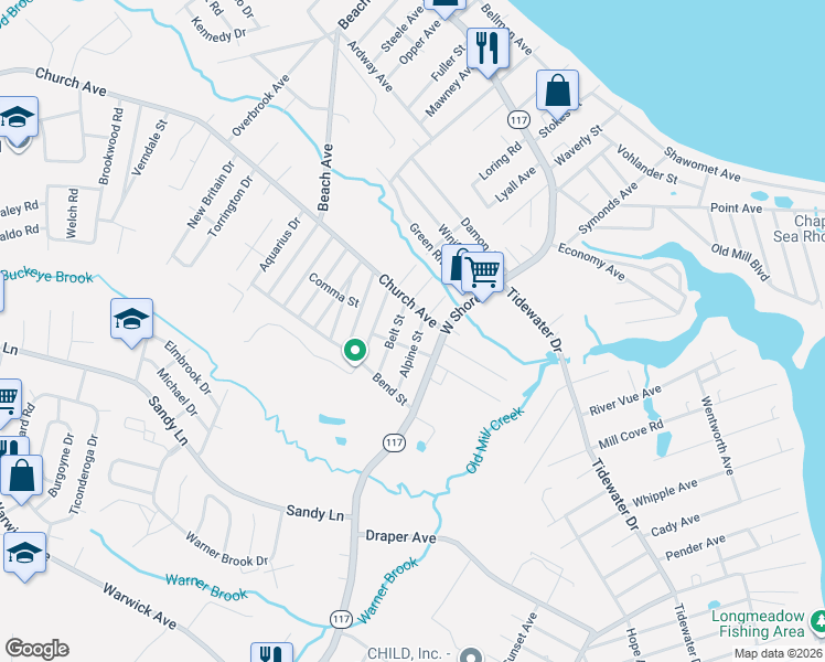 map of restaurants, bars, coffee shops, grocery stores, and more near in Warwick