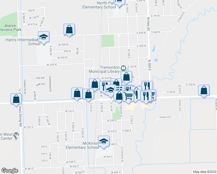 map of restaurants, bars, coffee shops, grocery stores, and more near 117 North 100 West in Tremonton