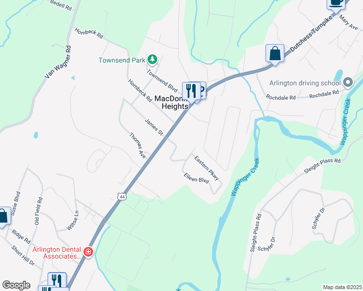 map of restaurants, bars, coffee shops, grocery stores, and more near 10 Macdonnell Heights in Poughkeepsie