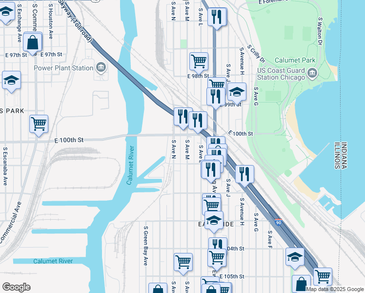 map of restaurants, bars, coffee shops, grocery stores, and more near 10013 South Avenue North in Chicago