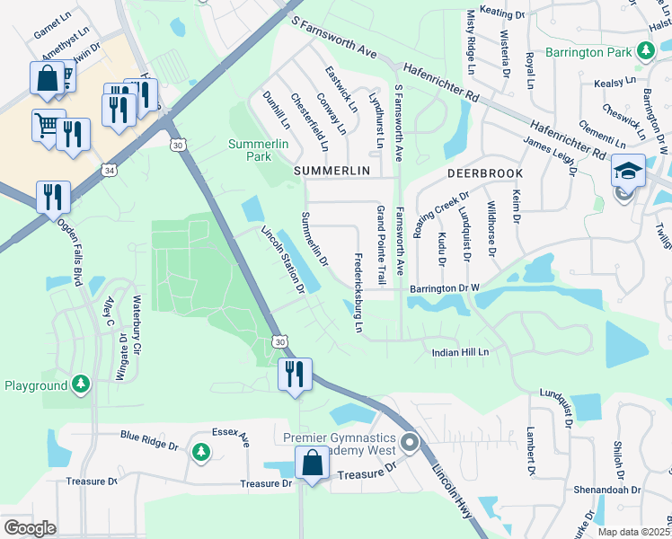 map of restaurants, bars, coffee shops, grocery stores, and more near 1681 Fredericksburg Lane in Aurora