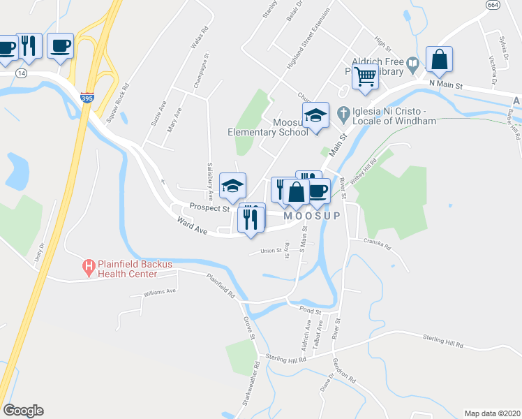 map of restaurants, bars, coffee shops, grocery stores, and more near 72 Prospect Street in Plainfield