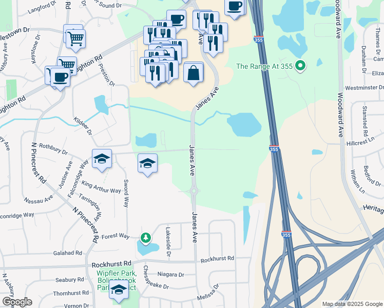 map of restaurants, bars, coffee shops, grocery stores, and more near 398 Janes Avenue in Bolingbrook