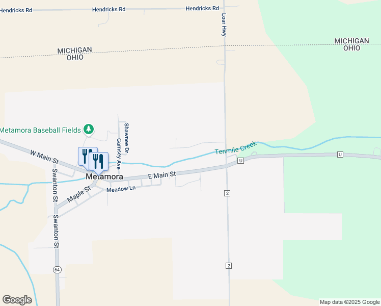 map of restaurants, bars, coffee shops, grocery stores, and more near 1197 Wildflower Drive in Metamora