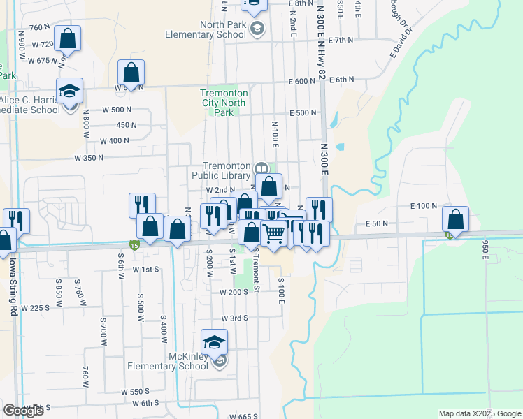 map of restaurants, bars, coffee shops, grocery stores, and more near 126 North Tremont Street in Tremonton
