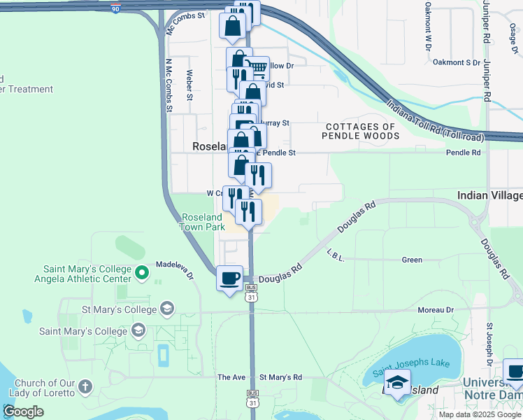 map of restaurants, bars, coffee shops, grocery stores, and more near 204 South Dixie Way in Roseland