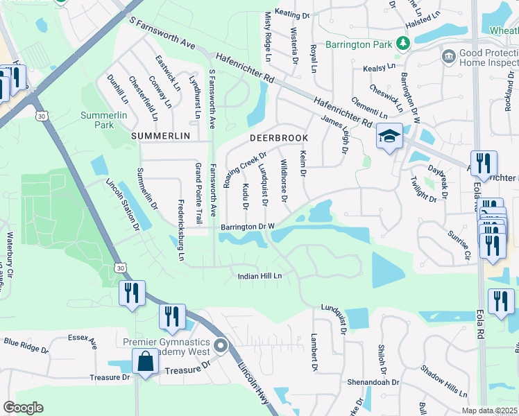 map of restaurants, bars, coffee shops, grocery stores, and more near 2276 Lundquist Drive in Aurora