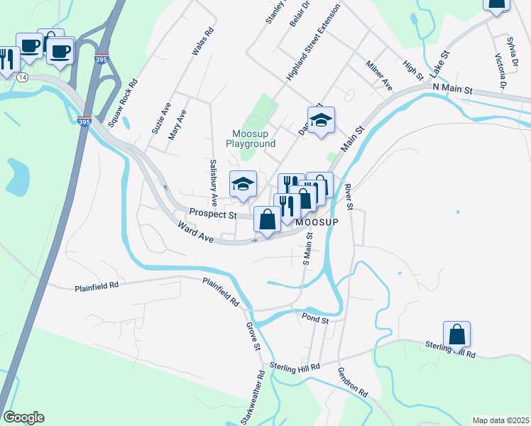 map of restaurants, bars, coffee shops, grocery stores, and more near 4-6-8 Highland Street in Plainfield