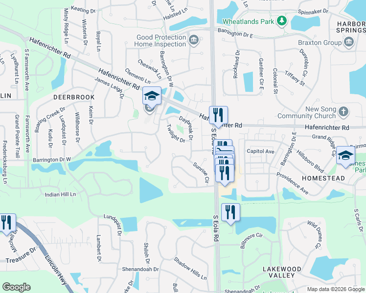 map of restaurants, bars, coffee shops, grocery stores, and more near 2355 Twilight Drive in Aurora