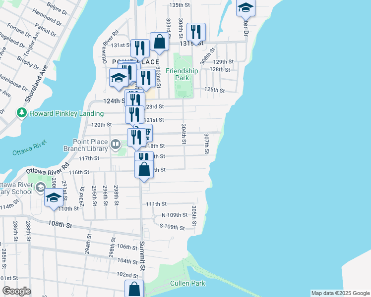 map of restaurants, bars, coffee shops, grocery stores, and more near 3000 118th St in Toledo