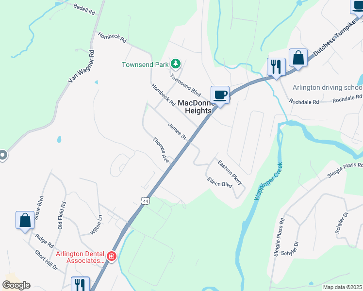 map of restaurants, bars, coffee shops, grocery stores, and more near 1001 Dutchess Turnpike in Poughkeepsie