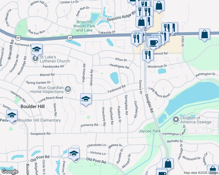 map of restaurants, bars, coffee shops, grocery stores, and more near 135 Braeburn Drive in Montgomery