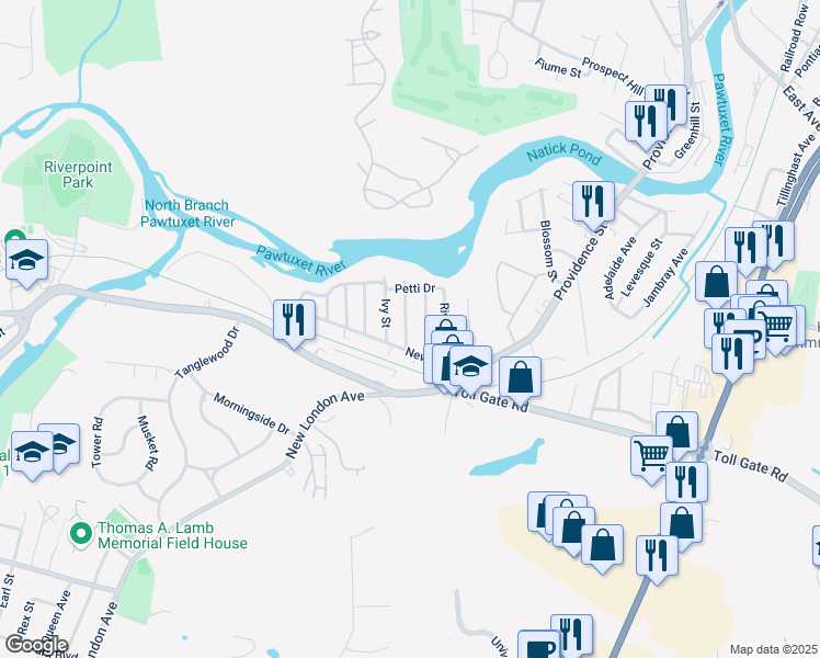 map of restaurants, bars, coffee shops, grocery stores, and more near 15 Fornelli Street in West Warwick