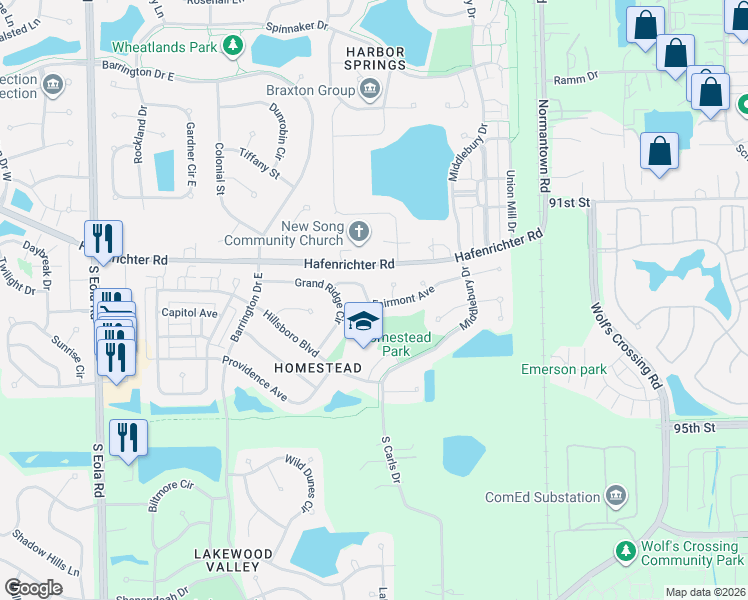 map of restaurants, bars, coffee shops, grocery stores, and more near 2267 Arcadia Court in Aurora