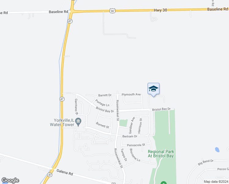map of restaurants, bars, coffee shops, grocery stores, and more near 261 Barrett Drive in Yorkville