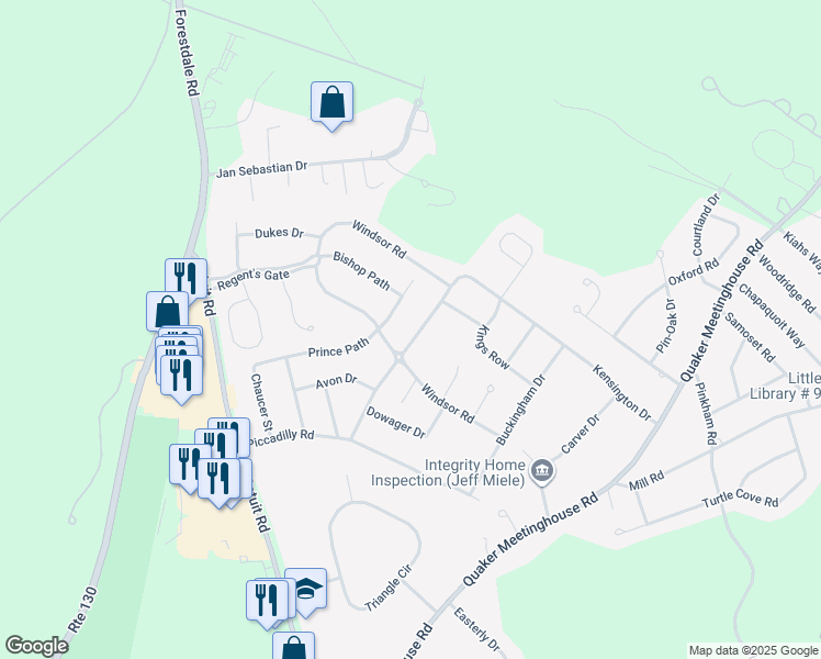 map of restaurants, bars, coffee shops, grocery stores, and more near 3 Kensington Drive in Sandwich