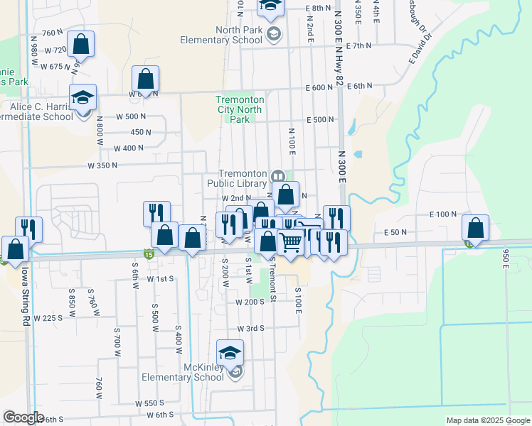 map of restaurants, bars, coffee shops, grocery stores, and more near 160 North 100 West in Tremonton