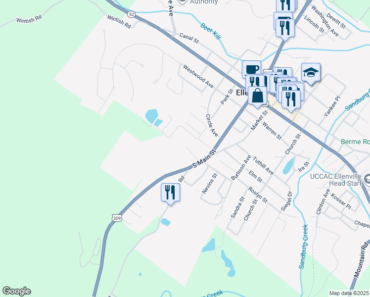 map of restaurants, bars, coffee shops, grocery stores, and more near 8 Carnation Avenue in Ellenville