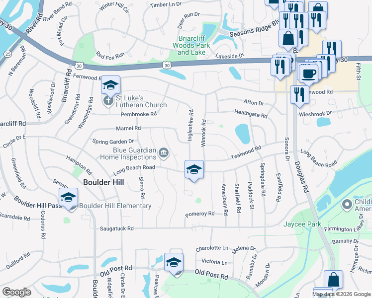 map of restaurants, bars, coffee shops, grocery stores, and more near 87 Ingleshire Road in Montgomery
