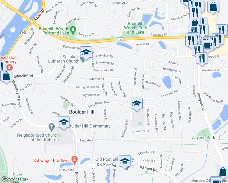 map of restaurants, bars, coffee shops, grocery stores, and more near 34 Chatham Place in Montgomery