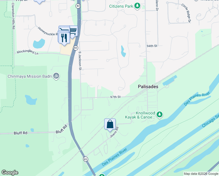 map of restaurants, bars, coffee shops, grocery stores, and more near 16W220 97th Street in Burr Ridge