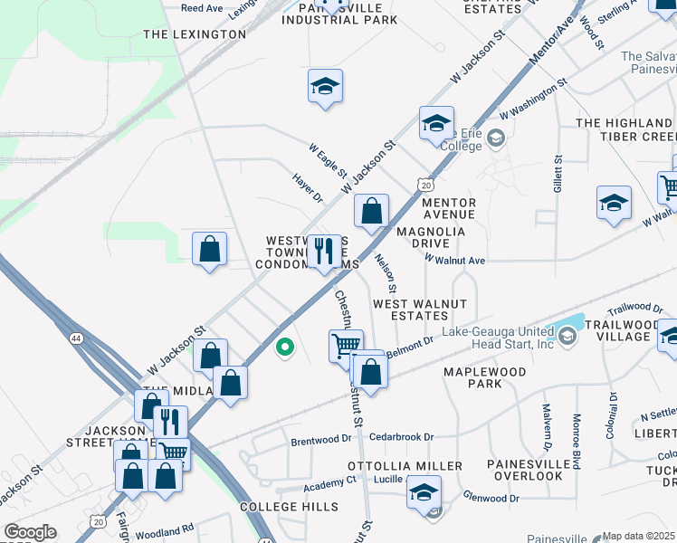 map of restaurants, bars, coffee shops, grocery stores, and more near 762 Mentor Avenue in Painesville