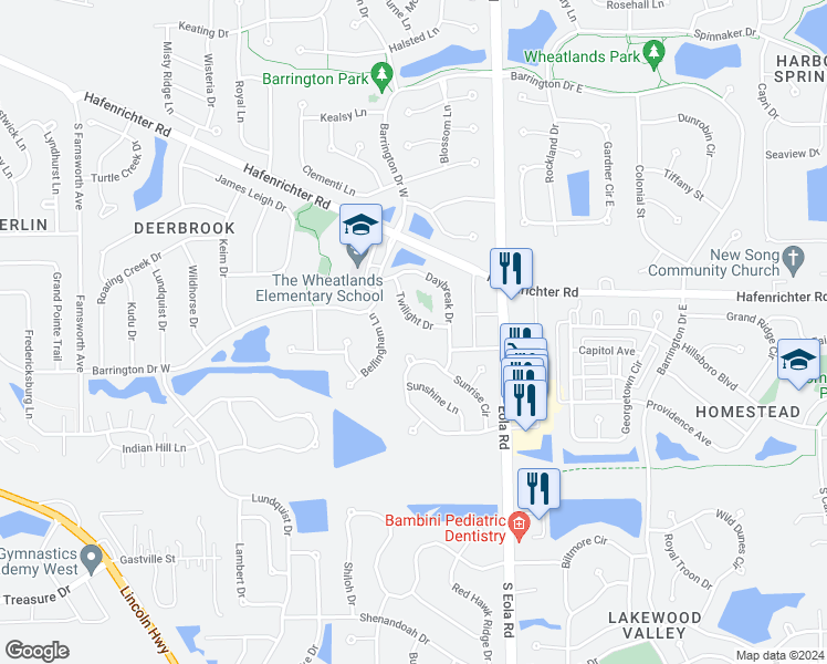 map of restaurants, bars, coffee shops, grocery stores, and more near 2327 Twilight Drive in Aurora
