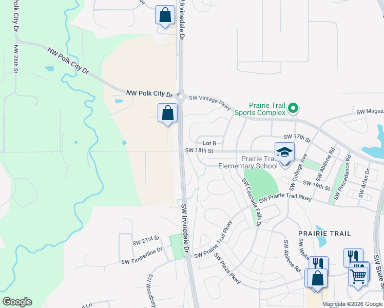 map of restaurants, bars, coffee shops, grocery stores, and more near 1804 Southwest Greenwood Street in Ankeny