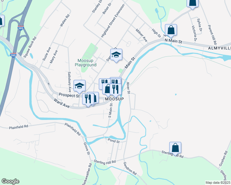 map of restaurants, bars, coffee shops, grocery stores, and more near 44-46 River Street in Plainfield