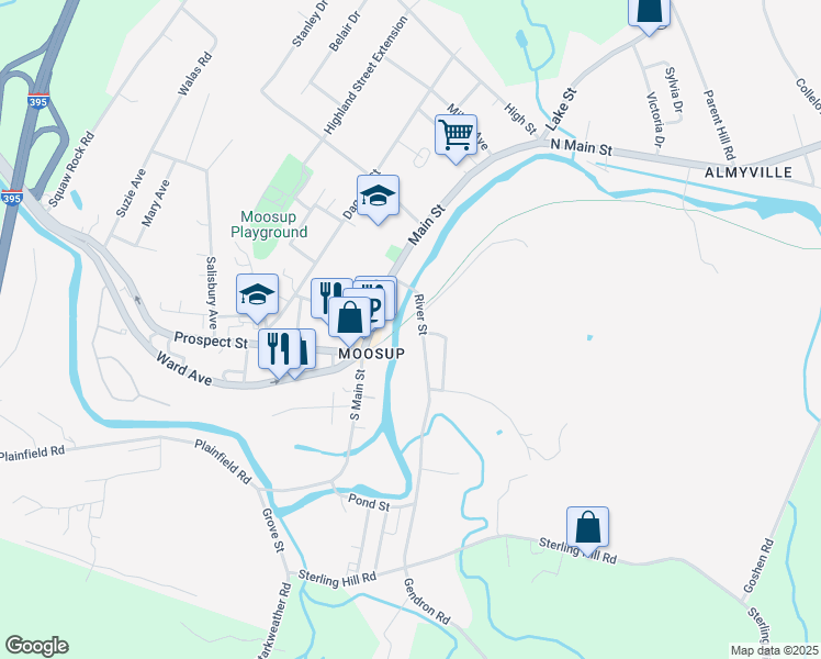 map of restaurants, bars, coffee shops, grocery stores, and more near 44-46 River Street in Plainfield